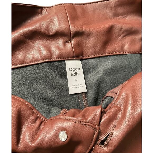 Open Edit Brown Faux Leather Pants Size M New Without Tag Soft Lined Trousers - Picture 9 of 12